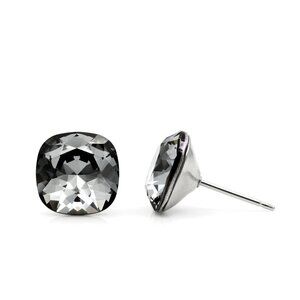 10mm Black Swarovski Earrings | Cushion Cut Crystal Studs | Hypoallergenic